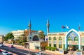 DUBAI, UNITED ARAB EMIRATES - DECEMBER 13, 2018: Iranian Mosque on the city street. Copy space for text