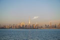 Dubai, United Arab Emirates - December 25, 2019 : A panoramic view of Dubai downtown skyline from Dubai creek harbour side