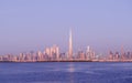 A panoramic view of Dubai downtown skyline from Dubai creek harbour side