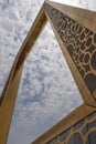 The Dubai Frame modern architecture in downtown golden color on a blue sky sunny day