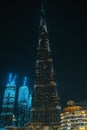 DUBAI, UNITED ARAB EMIRATES - February 2020 : Burj Khalifa tower at night. Tallest tower in world Royalty Free Stock Photo