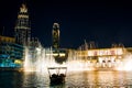Dubai, United Arab Emirates - February 5, 2018: Dubai fountain show at night which attracts many tourist every day. The Dubai Foun