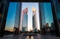 Dubai, United Arab Emirates - February 14, 2020: The Dubai International Financial Centre DIFC and Emirates towers in downtown Royalty Free Stock Photo