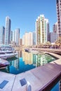 Dubai, United Arab Emirates Ã¢â¬â February 13, 2021: Scenic view of a yachts at Dubai Marina in the largest city in the United Arab
