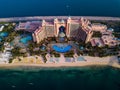 Dubai, United Arab Emirates - June 5, 2019: Atlantis hotel at the Palm island in Dubai aerial view Royalty Free Stock Photo