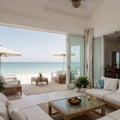 Dubai United Arab Emirates 03 03 2020 : Living area sitting lounge in a Villa house on the beach front of palm Jumeirah Duba Royalty Free Stock Photo