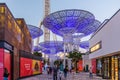 Dubai, United Arab Emirates - March 20, 2019: Bluewaters island with huge metallic mushrooms structure and Ferris wheel also calle