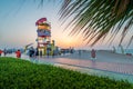 Dubai, United Arab Emirates, March 24, 2021: Kite beach in Dubai with large walking and running path by the seaside at sunset