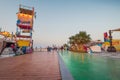 Dubai, United Arab Emirates, March 24, 2021: Kite beach in Dubai with large walking and running path by the seaside at sunset