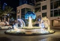 Night view to decorative small square with illuminated Muslim symbols at Dubai Marina in Dubai city, United Arab Emirates Royalty Free Stock Photo