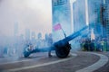 Dubai, United Arab Emirates - May 18, 2018: Ramadan Canon firing in front of the Dubai mall fountain to signal the end of the Royalty Free Stock Photo