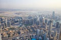 Dubai city high angle view with skyscrapers seen from Burj Khalifa in a sunny day