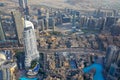 Dubai city high angle view with skyscrapers seen from Burj Khalifa in a sunny day Royalty Free Stock Photo