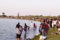 Dubai, United Arab Emirates - november 6, 2020 people are celebrating holidays at love lake, dubai Royalty Free Stock Photo