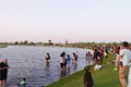 Dubai, United Arab Emirates - november 6, 2020 people are celebrating weekends at love lake, dubai Royalty Free Stock Photo