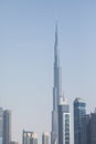 DUBAI, UNITED ARAB EMIRATES - OCTOBER, 2018: Downtown with Burj Khalifa and other towers paniramic view from the top in Dubai, Royalty Free Stock Photo