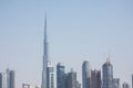 DUBAI, UNITED ARAB EMIRATES - OCTOBER, 2018: Downtown with Burj Khalifa and other towers paniramic view from the top in Dubai, Royalty Free Stock Photo