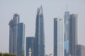 DUBAI, UNITED ARAB EMIRATES - OCTOBER, 2018: Downtown with towers paniramic view from the top in Dubai, United Arab Emirates Royalty Free Stock Photo