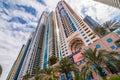 Dubai, United Arab Emirates - October, 2018: Modern architecture high rise and tall buildings in Dubai Marina, UAE Royalty Free Stock Photo