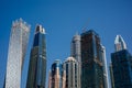 Dubai, United Arab Emirates - October, 2018: Skycrapers at Dubai Marina. Business downtown skycrapers view. Business concept