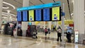 DUBAI, UNITED ARAB EMIRATES. 15 SEPTEMBER 2023.Dubai International Airport\'s Digital information board about baggage claim Royalty Free Stock Photo