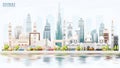 Dubai United Arab Emirates UAE City Skyline with Colored Buildings,  Blue Sky and Reflections Royalty Free Stock Photo