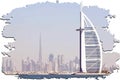 Dubai vector panorama for print burj khalifa and burj al arab hotel in uae united arab emirates