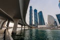 Dubai Water Canal Skyscrapers panoramic view. Modern car bridge through canal. Royalty Free Stock Photo