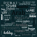 dubai word cloud, text,word cloud use for banner, painting, motivation, web-page, website background, t-shirt & shirt printing,