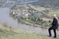 Dubicky, Czechia - February 21, 2023: autoportrait above Labe river from Doerell view