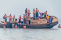 DUBLAR CHAR, BANGLADESH - NOVEMBER 14, 2016: Hindu devotees on their boat during Rash Mela festival at Dublar Char Dubla island ,