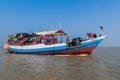 DUBLAR CHAR, BANGLADESH - NOVEMBER 14, 2016: Hindu pilgrims on their boat after Rash Mela festival at Dublar Char Dubla island ,