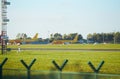 Dubli, Ireland - 10.11.2021: DHL airplane on the Dublin airport. Commercial airplane jetliner landing in beautiful sunset light. F Royalty Free Stock Photo