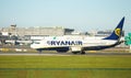 Dubli, Ireland - 10.11.2021: Ryanair airplane on the Dublin airport. Commercial airplane jetliner landing in beautiful sunset ligh Royalty Free Stock Photo