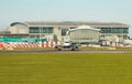 Dubli, Ireland - 10.11.2021: Ryanair airplane on the Dublin airport. Commercial airplane jetliner landing in beautiful sunset ligh Royalty Free Stock Photo