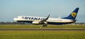 Dubli, Ireland - 10.11.2021: Ryanair airplane on the Dublin airport. Commercial airplane jetliner landing in beautiful sunset ligh Royalty Free Stock Photo