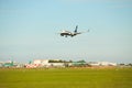 Dubli, Ireland - 10.11.2021: Ryanair airplane on the Dublin airport. Commercial airplane jetliner landing in beautiful sunset ligh Royalty Free Stock Photo