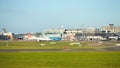 Dubli, Ireland - 10.11.2021: Turkish Airlines on the Dublin airport. Commercial airplane jetliner landing in beautiful sunset ligh Royalty Free Stock Photo