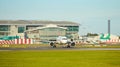 Dubli, Ireland - 10.11.2021: Turkish Airlines on the Dublin airport. Commercial airplane jetliner landing in beautiful sunset ligh Royalty Free Stock Photo