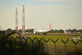 Dubli, Ireland - 10.11.2021: Turkish Airlines on the Dublin airport. Commercial airplane jetliner landing in beautiful sunset ligh Royalty Free Stock Photo