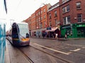 Dublin city, Ireland - 12.11.2021: Dublin tram Luas rail line in town center
