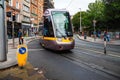 Dublin city, Ireland - 02.10.2021: Dublin trams Luas line in city center