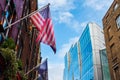 Dublin city, Ireland - 02.10.2021: USA flag on a building symbolize close connection between Ireland and United States of America