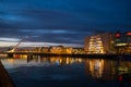 Dublin Ireland at night over river Liffey, Convention Centre and Samuel Beckett Bridge Royalty Free Stock Photo