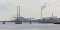 Dublin harbor, with chimney`s of the Poolberg power plant in the background