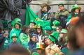 Dublin, Ireland - 03.17.2023: The annual St. Patrick's Day Parade along streets in Dublin City Center.