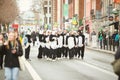 Dublin, Ireland - 03.17.2023: The annual St. Patrick\'s Day Parade along streets in Dublin City Center.