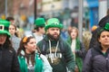 Dublin, Ireland - 03.17.2023: The annual St. Patrick\'s Day Parade along streets in Dublin City Center.