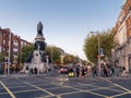 Dublin, Ireland 11.27.2022: Busy traffic by O`Connell Bridge. Dusk time. Tourist in town