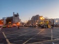 Dublin, Ireland 11.27.2022: Busy traffic by O`Connell Bridge. Dusk time. Tourist in town